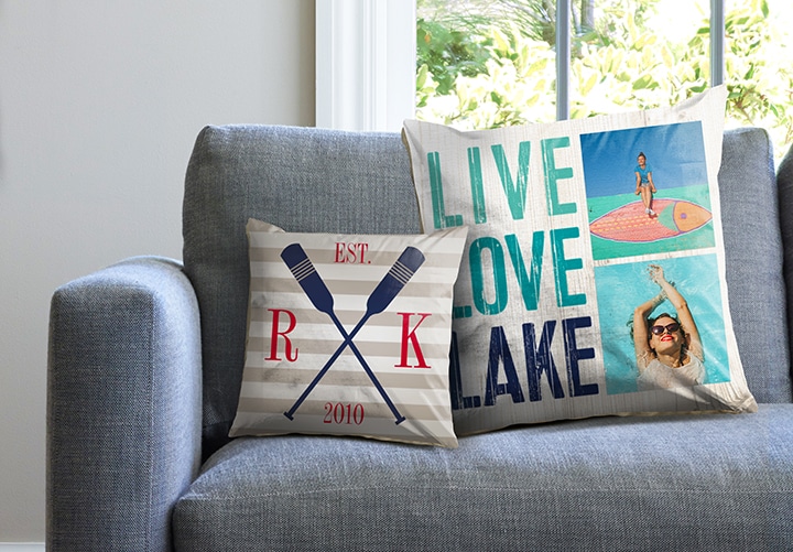 Small Photo Cushion "Row Boat" | Large Photo Cushion "Live Love Lake" - available from £23.99