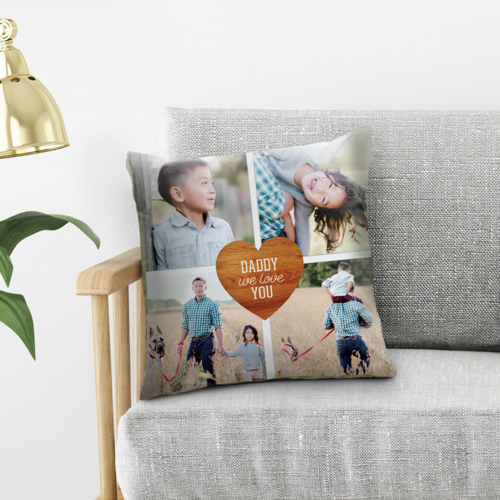Printed pillow showing a family