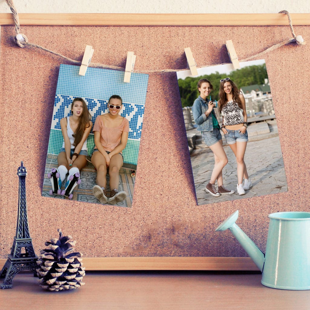 Showcase photos of your friends pegged from string or ribbon