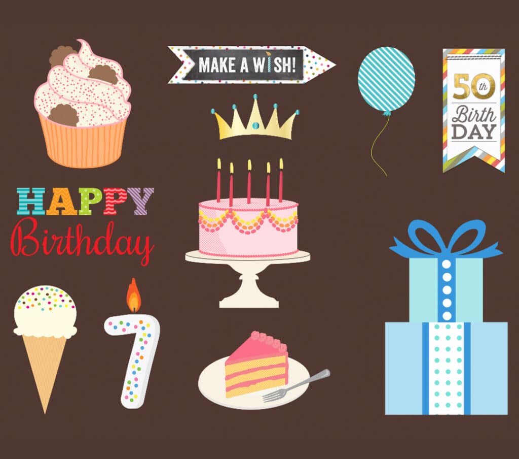Add fun birthday stickers to your custom digital creations