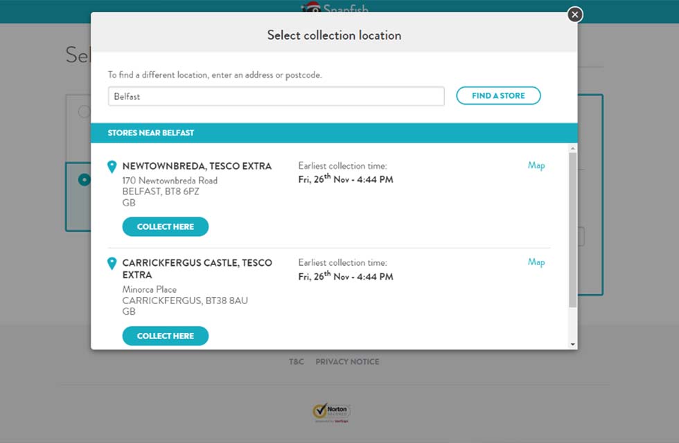 closeup of location selection in cart