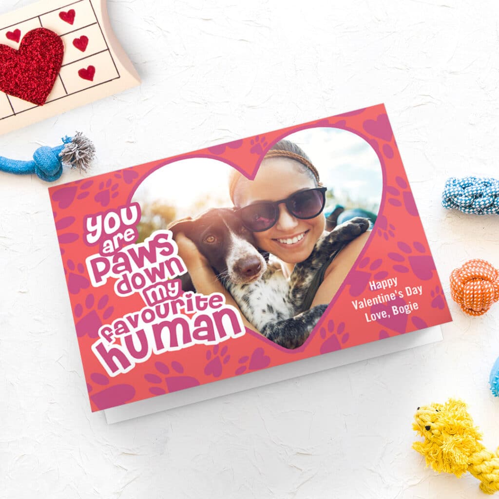 A lovely pet Valentine's day card with a photo of a woman holding her pet dog