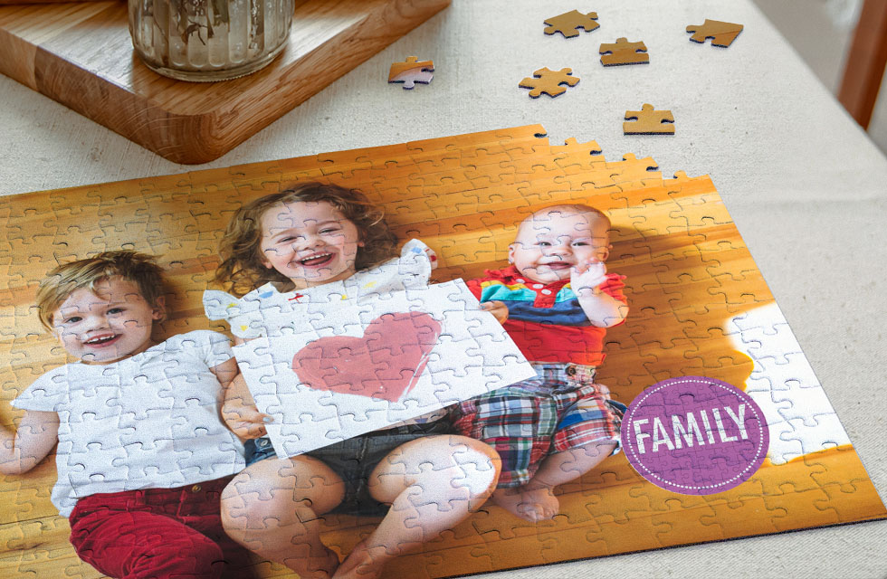 500 piece family photo jigsaw showing three little brothers