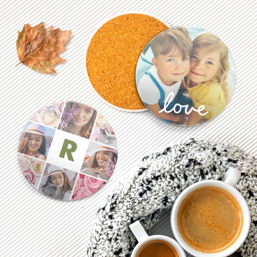 Stone coasters with mugs - customised with pictures