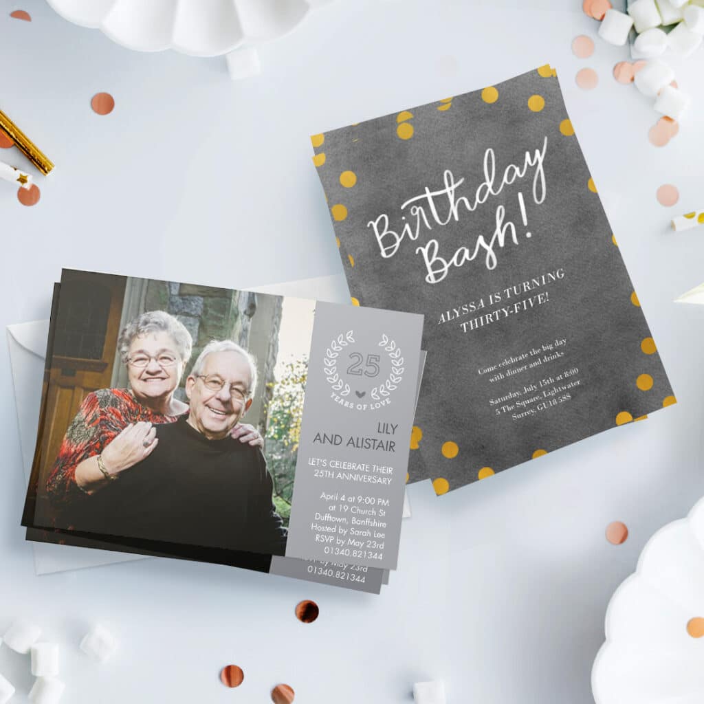 A pair of greeting cards on a table