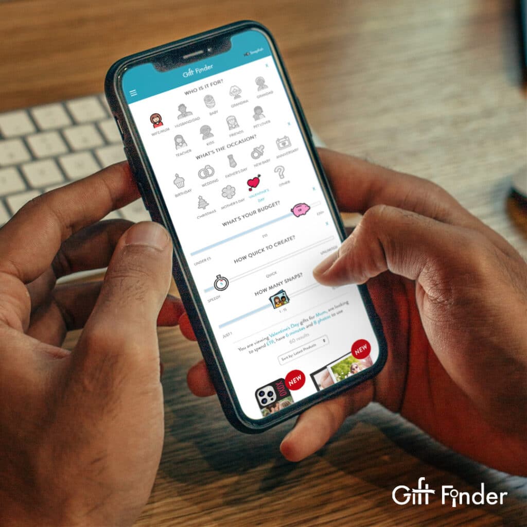 Giftfinder website displayed on a mobile device
