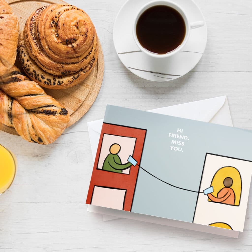 Greeting card on a breakfast table