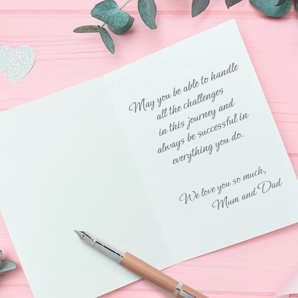 Personalised greeting card on a table